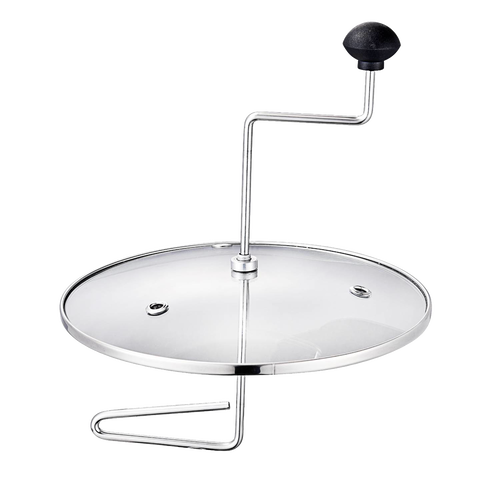 Handcrafted popcorn popper lid with glass top, metal frame, and black knob handle, designed for stovetop use in Kitchen & Food and Cookware collections.