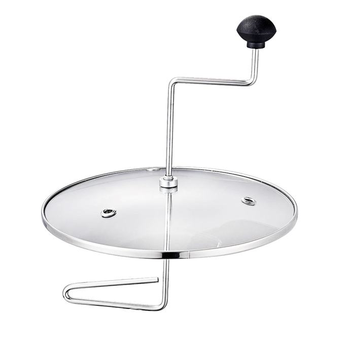 Handcrafted popcorn popper lid with glass top, metal frame, and black knob handle, designed for stovetop use in Kitchen & Food and Cookware collections.