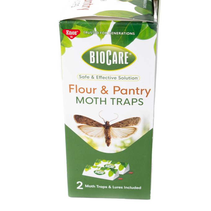 Green and white box of flour and pantry moth traps displaying a moth illustration and labeled safe and effective, part of Home & Decor, Pest Control, Farm, Garden & Tool, Household Helpers, USA Made, Best Sellers, and Promo Eligible collections.