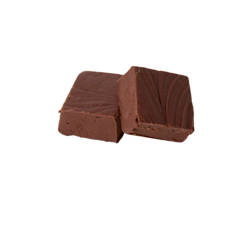 Two pieces of handcrafted creamy chocolate fudge with smooth texture, made in USA, part of Kitchen & Food, Snacks and Sweets, Best Sellers, and Promo Eligible collections.
