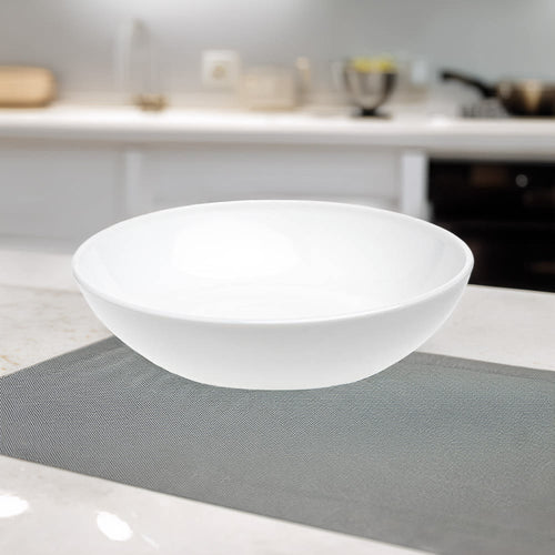 Handcrafted white glass bowl with a smooth finish, 7-inch diameter, made in USA, perfect for elegant serving and included in Kitchen & Food, Dinnerware, and USA Made collections.