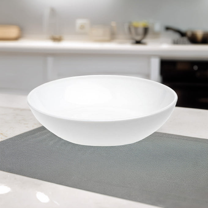 Handcrafted white glass bowl with a smooth finish, 7-inch diameter, made in USA, perfect for elegant serving and included in Kitchen & Food, Dinnerware, and USA Made collections.