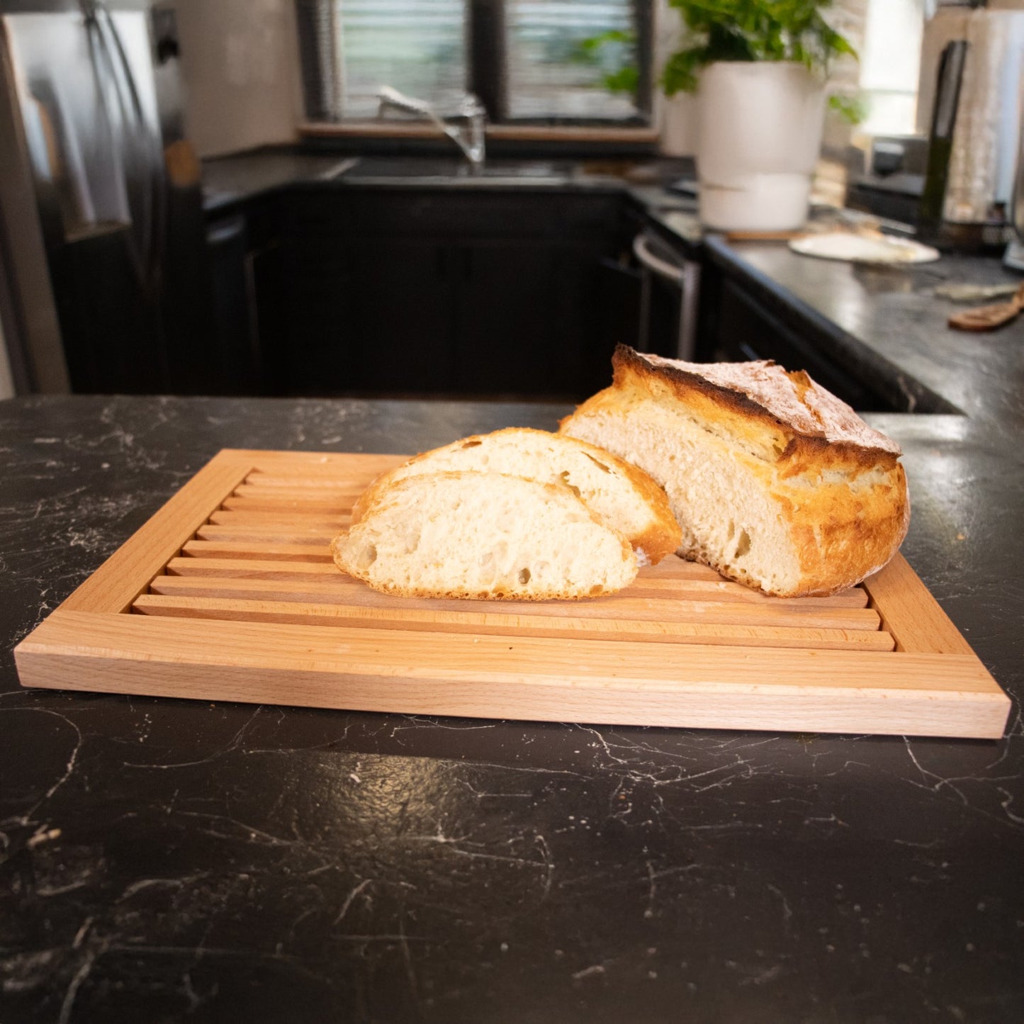 German-Made Bread Board with Crumb Tray – 16"x10"
