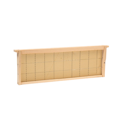 Handmade medium wooden bee frame featuring wired natural beeswax foundation, crafted in the USA, part of Farm, Garden & Tool and Beekeeping Supplies collections.