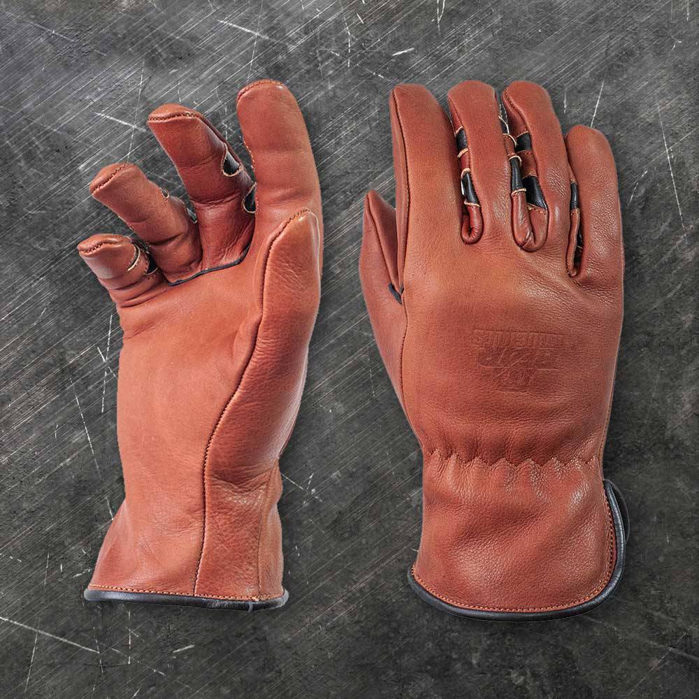 Pair of handcrafted ergonomic cowhide leather driver gloves in brown featuring patented Double Wedge extreme curved finger design, ideal for Health & Wellness, Farm, Garden & Tool, Hand Tools and Hardware, Clothing and Accessories, Best Sellers, and Promo Eligible collections.