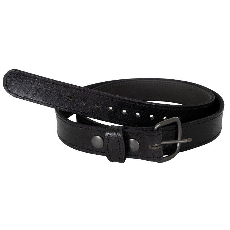 Handcrafted black leather dress belt made in the USA by Amish artisans, featuring durable stitching and a sturdy metal buckle, ideal for Clothing and Accessories, Amish Made, and Best Sellers collections.
