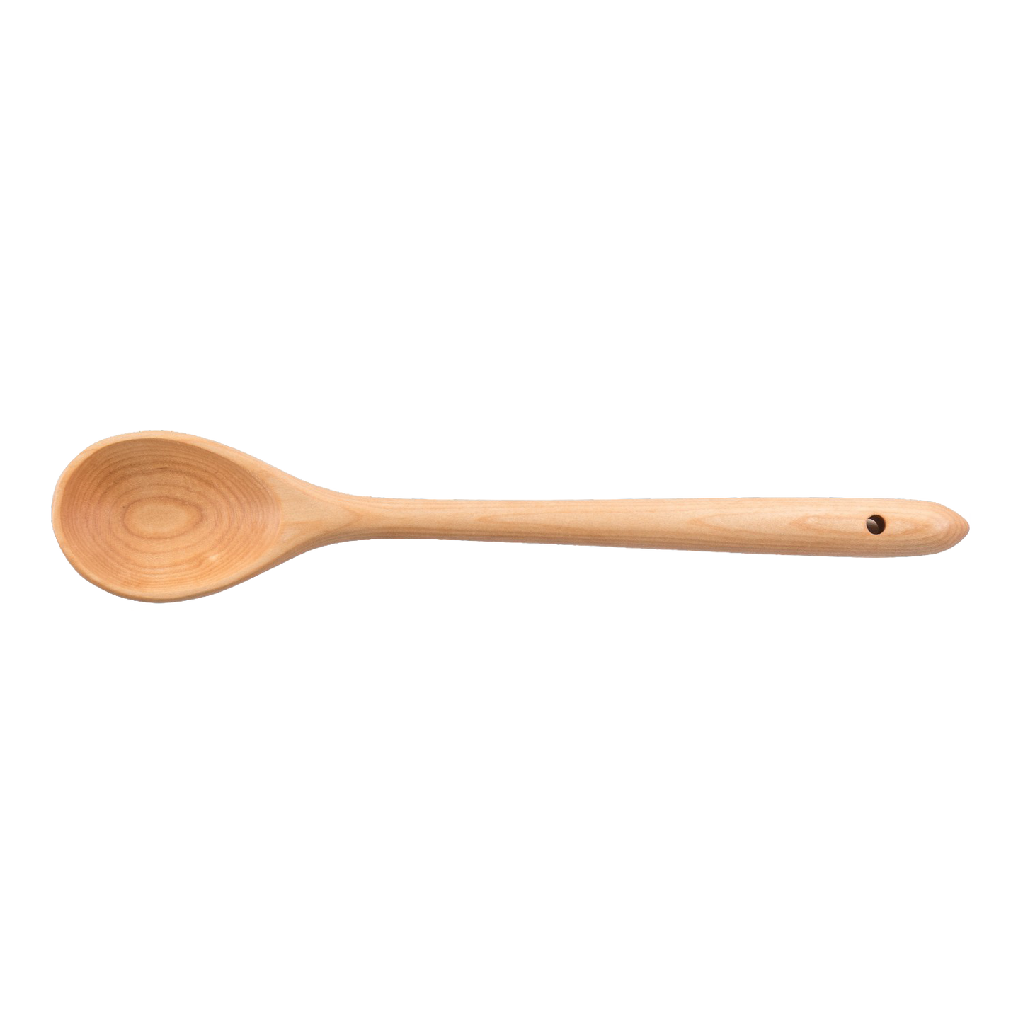 Handcrafted solid American Hard Maple wooden spoon with a smooth bowl and long handle, ideal for stirring, mixing, and serving in Kitchen & Food, Holiday Hosting, and USA Made collections.