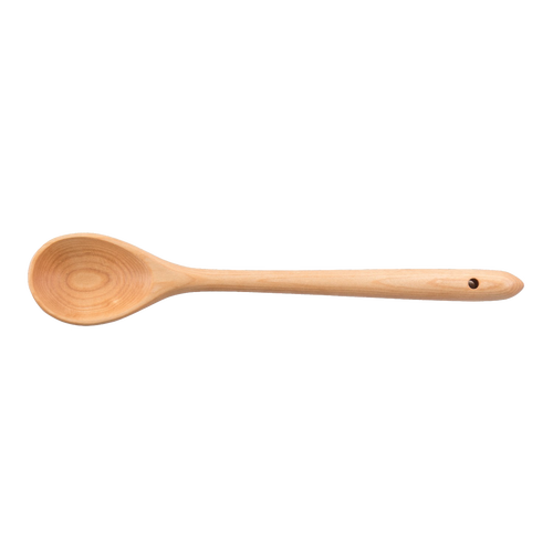 Handcrafted solid American Hard Maple wooden spoon with a smooth bowl and long handle, ideal for stirring, mixing, and serving in Kitchen & Food, Holiday Hosting, and USA Made collections.