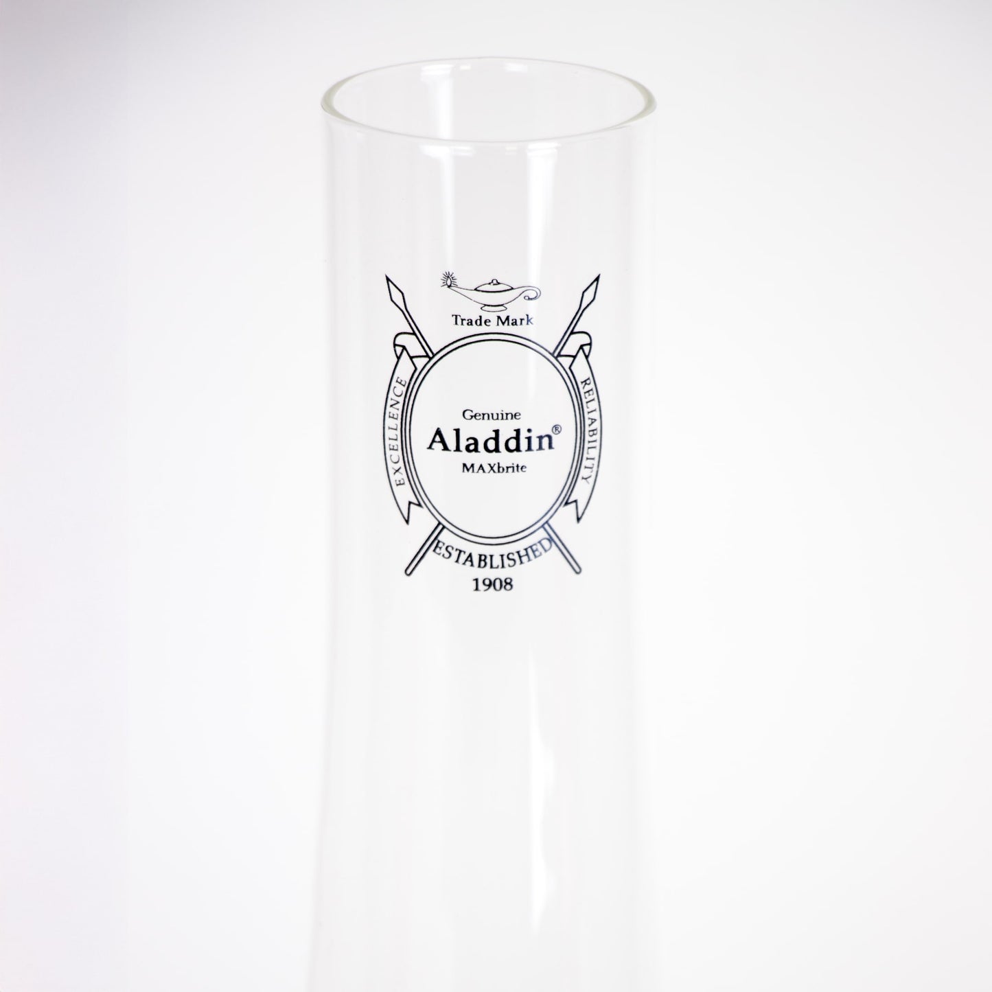 Clear glass chimney featuring printed logo and MAXbrite label, designed for enhanced light output, suitable for Lamps & Lighting, Parts and Accessories, Chimneys and Globes, Best Sellers, and Promo Eligible collections.