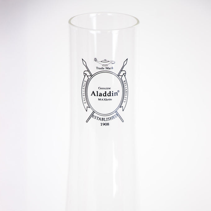 Clear glass chimney featuring printed logo and MAXbrite label, designed for enhanced light output, suitable for Lamps & Lighting, Parts and Accessories, Chimneys and Globes, Best Sellers, and Promo Eligible collections.