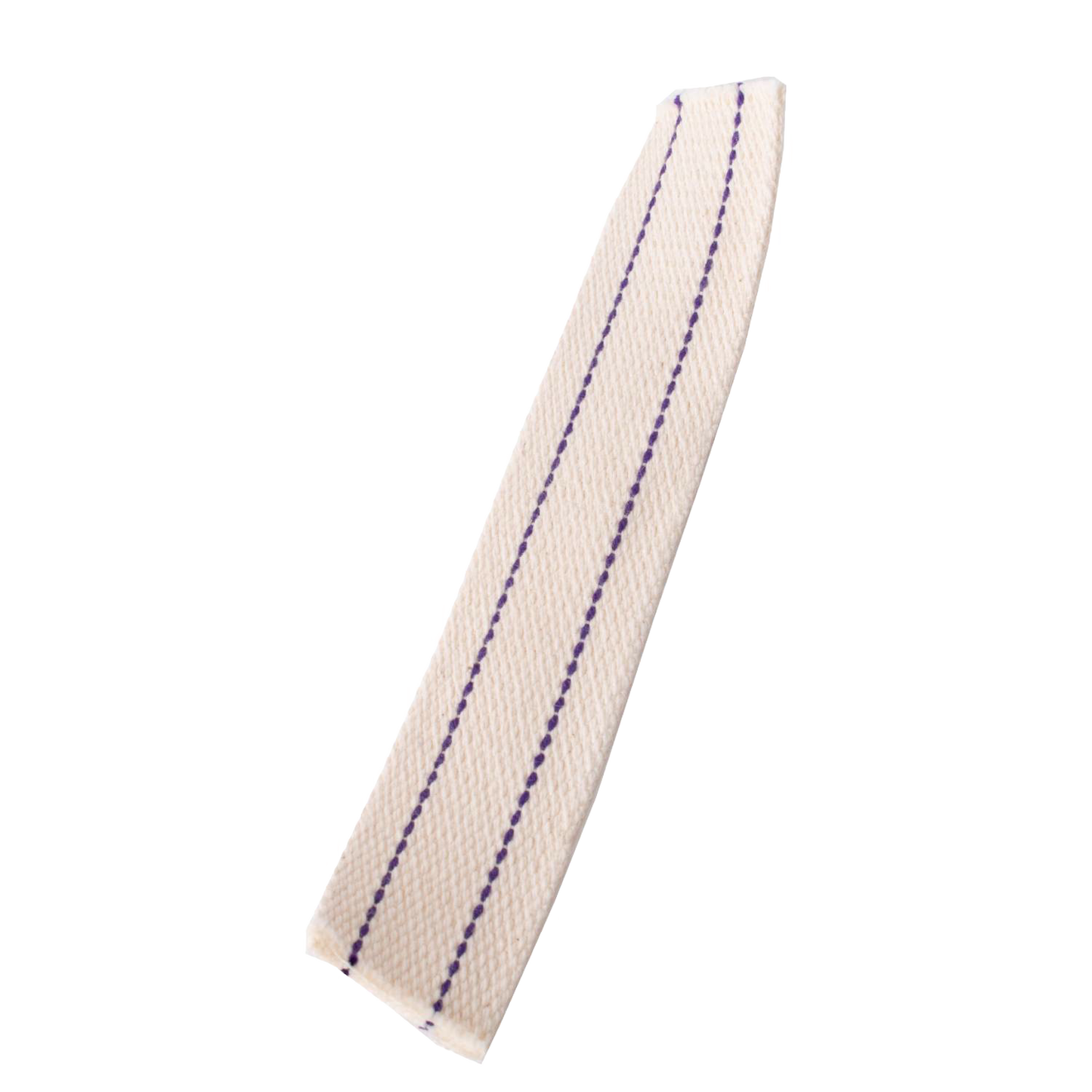 Close-up of a handcrafted cotton wick with three purple stitching lines, designed for French oil lamps, featured in Lamps & Lighting, Parts and Accessories, and Wicks and Mantles collections.