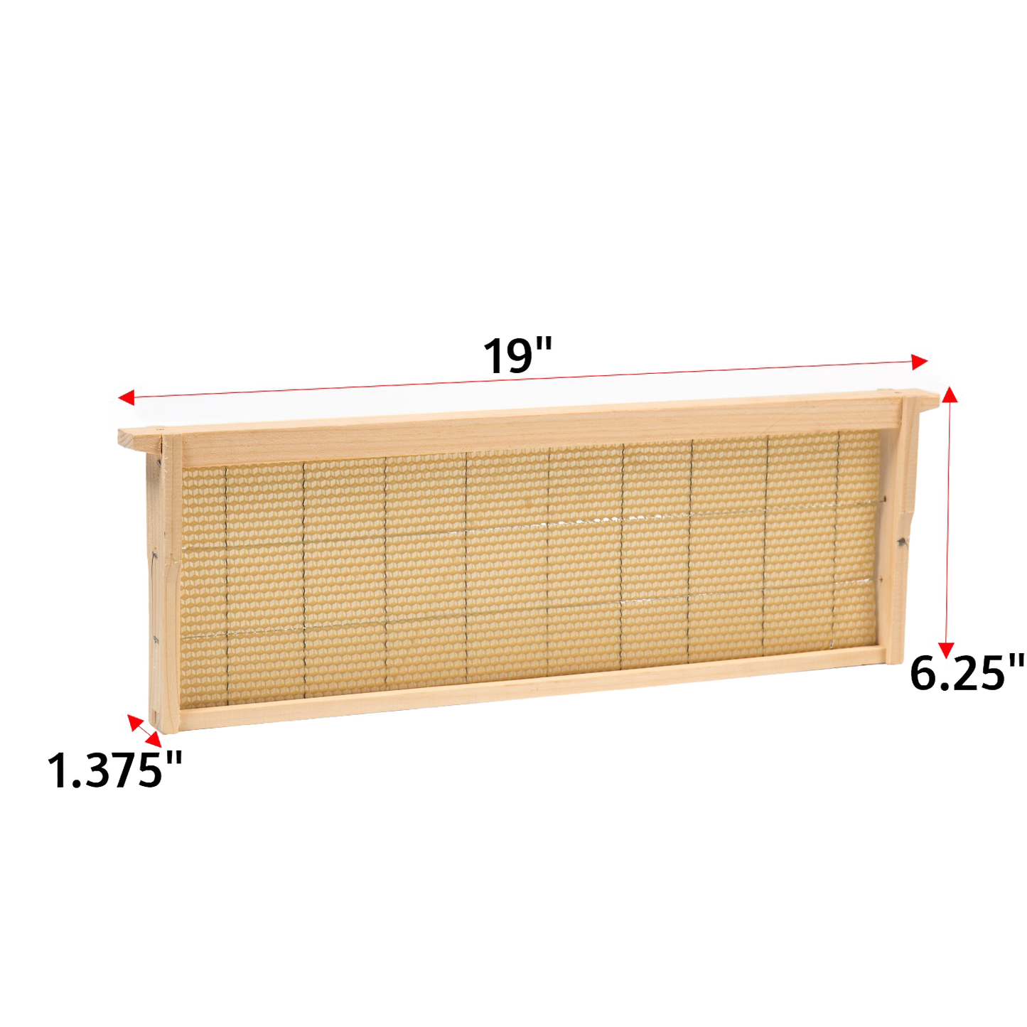 Medium wooden bee frame with wired beeswax foundation for added stability, handcrafted in the USA, Amish made, suitable for various hive sizes and beekeeping supplies collections.