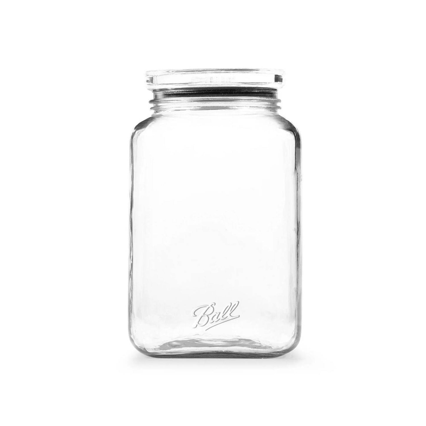 Clear glass storage jar with embossed logo and wide mouth opening, designed for airtight stacking and organizing pantry spaces in Home & Decor, Kitchen & Food, and Storage collections.