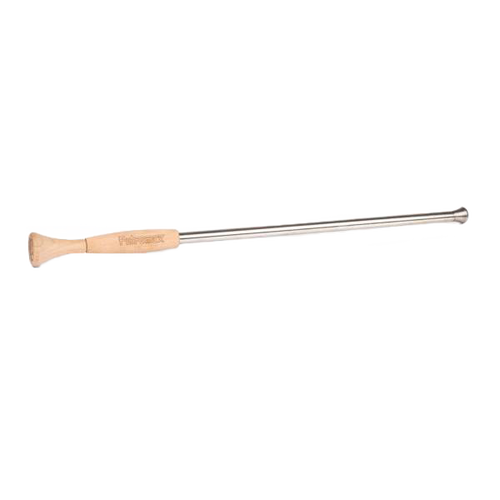 Long stainless steel fire blower pipe with a natural wood handle, designed for safely starting and maintaining fires, featured in Farm, Garden & Tool and Hearth Accessories collections.