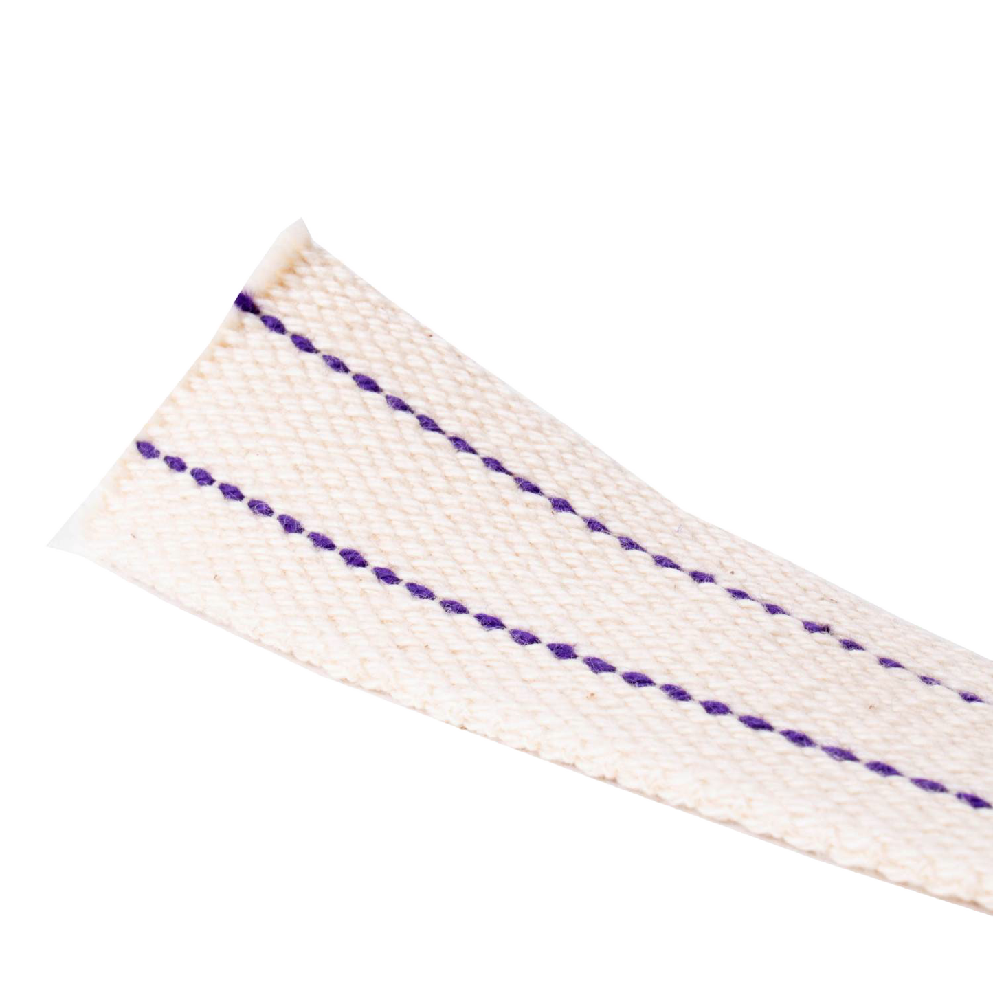 Close-up of a cotton lamp wick featuring two parallel purple stitch lines, designed for French oil lamps and included in Lamps & Lighting, Parts and Accessories, Wicks and Mantles, Best Sellers, and Promo Eligible collections.