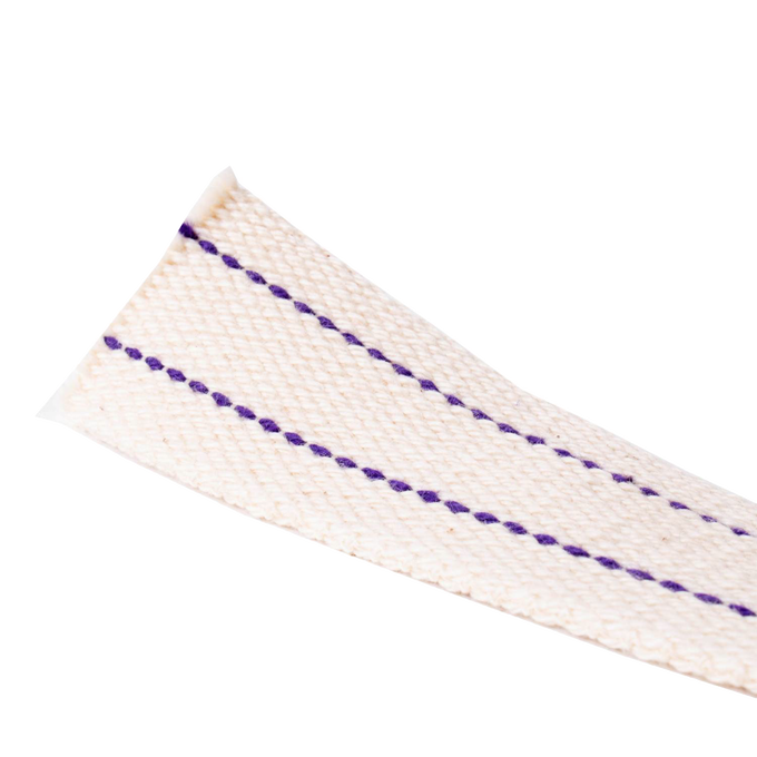 Close-up of a cotton lamp wick featuring two parallel purple stitch lines, designed for French oil lamps and included in Lamps & Lighting, Parts and Accessories, Wicks and Mantles, Best Sellers, and Promo Eligible collections.