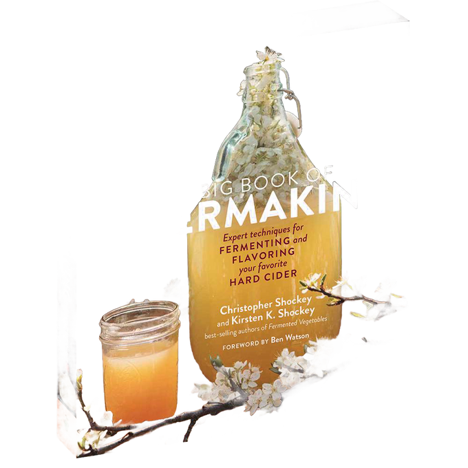Book cover featuring a large cider bottle filled with golden liquid and apple blossoms, highlighting expert fermenting and flavoring techniques, suitable for Toys, Books & Games, Home and Garden How-To Books, Best Sellers, and Promo Eligible collections.