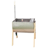 Handcrafted Amish-style washing machine with stainless steel basin, clear lid with wooden knob, wooden legs, and metal crank handle, designed for Home & Decor, Laundry Supplies, and USA Made collections.