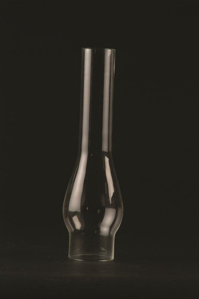 Clear glass oil lamp chimney with a tall slender shape and bulbous midsection, featured in Lamps & Lighting, Parts and Accessories, Chimneys and Globes, Best Sellers, and Promo Eligible collections.