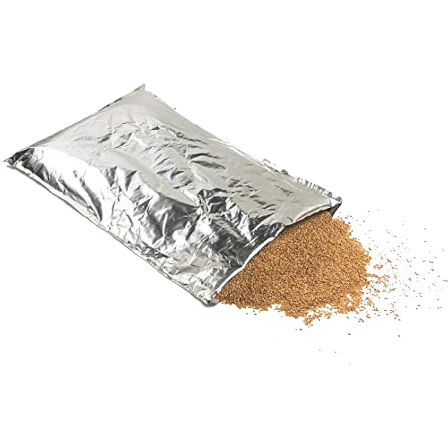 Large silver mylar storage bag partially filled with dry grains, designed for long-term food preservation, featured in Kitchen & Food, Grain Mills, USA Made, and Best Sellers collections.