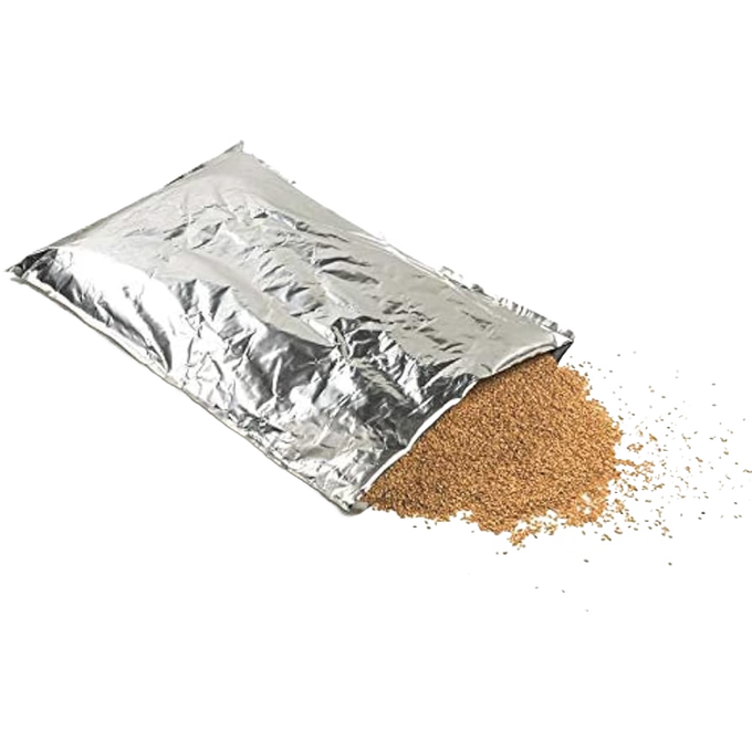 Large silver mylar storage bag partially filled with dry grains, designed for long-term food preservation, featured in Kitchen & Food, Grain Mills, USA Made, and Best Sellers collections.