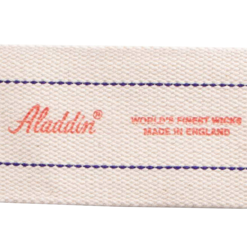 Close-up of a handcrafted flat cotton wick featuring purple stitched lines and red printed branding, designed for efficient fuel delivery in oil lamps, ideal for Farm, Garden & Tool, Lamps & Lighting, and Emergency Supplies collections.