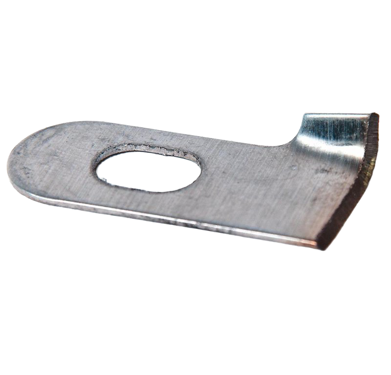 Flat metal auxiliary blade with a sharp edge and mounting hole, designed for use with apple peelers, featured in Farm, Garden & Tool, Kitchen & Food, and Apple Harvest Supplies collections.