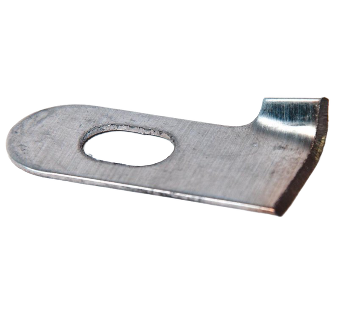 Flat metal auxiliary blade with a sharp edge and mounting hole, designed for use with apple peelers, featured in Farm, Garden & Tool, Kitchen & Food, and Apple Harvest Supplies collections.