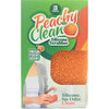 Package of three peach-colored silicone dish scrubbers with fresh peach scent, designed for household cleaning and kitchen use, featured in USA Made and Best Sellers collections.