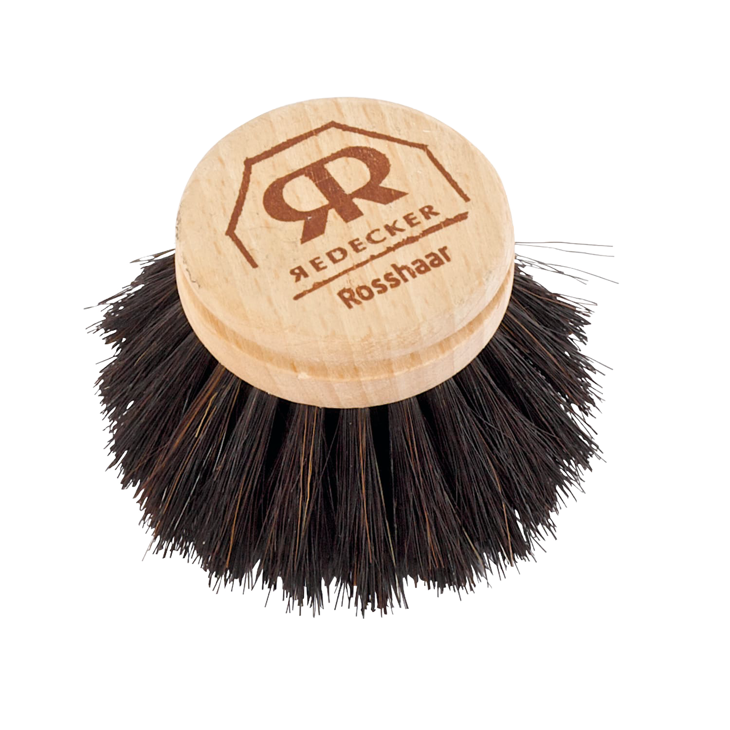 Small replacement dish brush head featuring soft horsehair bristles and a smooth wooden top, handcrafted for gentle cleaning, ideal for Home & Decor and Household Cleaning collections.
