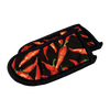 Pair of quilted handle pads featuring a red chili pepper pattern with black trim, designed for cast iron cookware protection, ideal for Kitchen & Food, Cookware, Cast Iron, and Best Sellers collections.