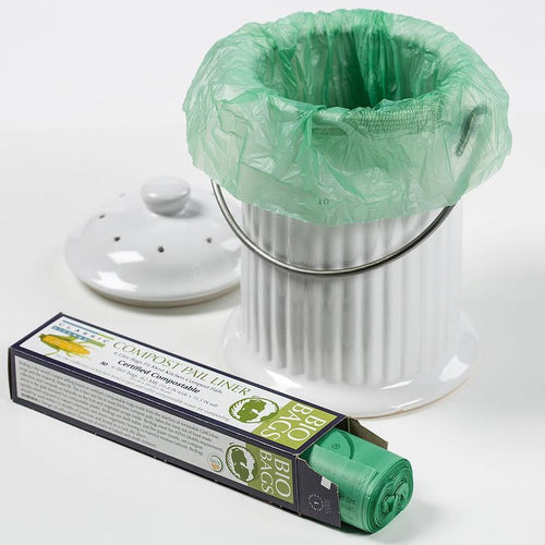 Set of compostable green liners designed for use with kitchen compost pails, made in the USA, ideal for Farm, Garden & Tool, Composting, USA Made, and Best Sellers collections.