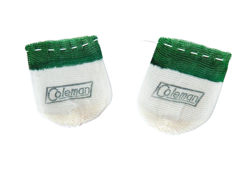 Two replacement mantles with green trim and stitched branding, designed for use in traditional gas lamps, featured in Lamps & Lighting, Gas Lights, and Best Sellers collections.