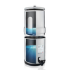 Handcrafted stainless steel gravity water filter with two ceramic filter elements, designed for camping, emergency supplies, and water treatment in farm and garden settings.