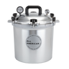 Handcrafted heavy-duty pressure canner with sturdy aluminum construction, dual pressure gauges, and secure shut-off clamps, ideal for safe food preservation in kitchen and canning collections.