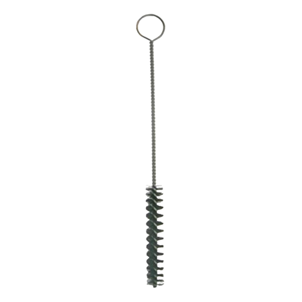 Long, narrow cleaning brush with looped handle and stiff bristles designed for clearing tapping spiles, ideal for farm, orchard, and maple syrup sugaring supplies.