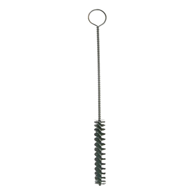 Long, narrow cleaning brush with looped handle and stiff bristles designed for clearing tapping spiles, ideal for farm, orchard, and maple syrup sugaring supplies.