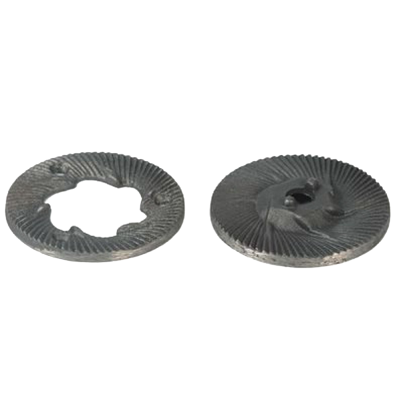 Two hardened iron alloy grinding plates designed for fine and consistent milling, crafted for use with grain mills, ideal for Kitchen & Food, Grain Mills, Best Sellers, and Bread Making Supplies collections.