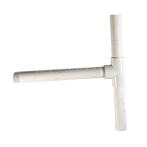 White PVC T-shaped pump head component with threaded end, designed for deep well water systems, part of USA Made and Water Pumps collections in Appliances and Best Sellers.