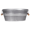 Galvanized basin planter with a rustic whitewash finish and wooden grip handles, featuring drainage holes, perfect for Farm, Garden & Tool, Garden Accessories, Seeds and Planting, and Best Sellers collections.