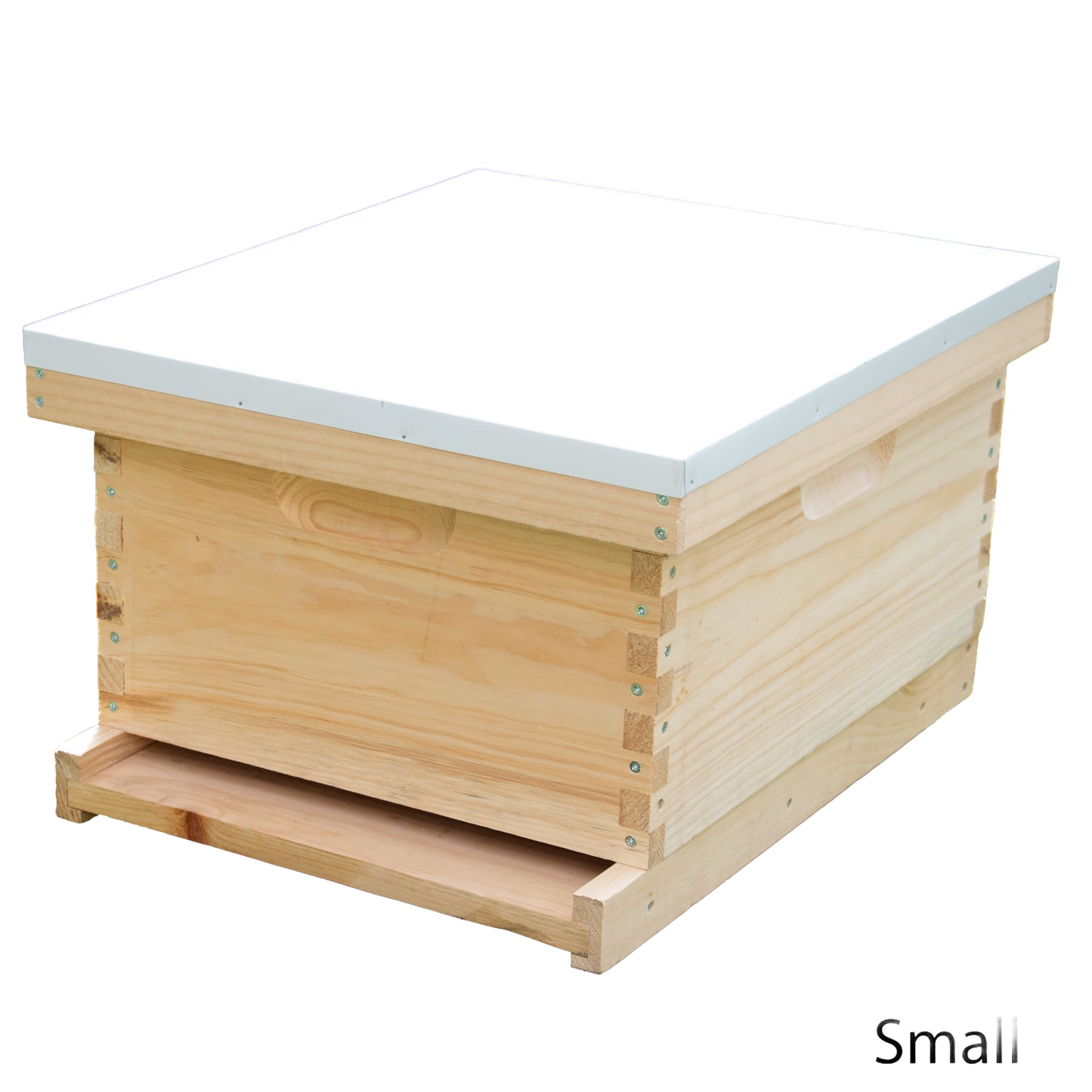 Natural wood 10-frame beehive box with a white cover and bottom board, showcasing handcrafted Amish construction ideal for Farm, Garden & Tool, Beekeeping Supplies, and Promo Eligible collections.