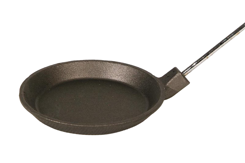 Cast iron skillet with a long metal handle designed for safe campfire cooking, handcrafted for durability and ideal for outdoor meals in Farm, Garden & Tool, Camping, Best Sellers collections.