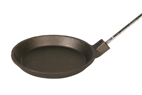 Cast iron skillet with a long metal handle designed for safe campfire cooking, handcrafted for durability and ideal for outdoor meals in Farm, Garden & Tool, Camping, Best Sellers collections.