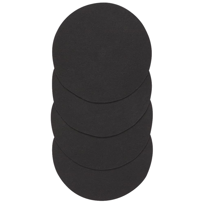 Set of four round activated charcoal replacement filters designed to fit vintage-style compost bins, helping control odors in kitchen composting; part of Farm, Garden & Tool and Kitchen Accessories collections.