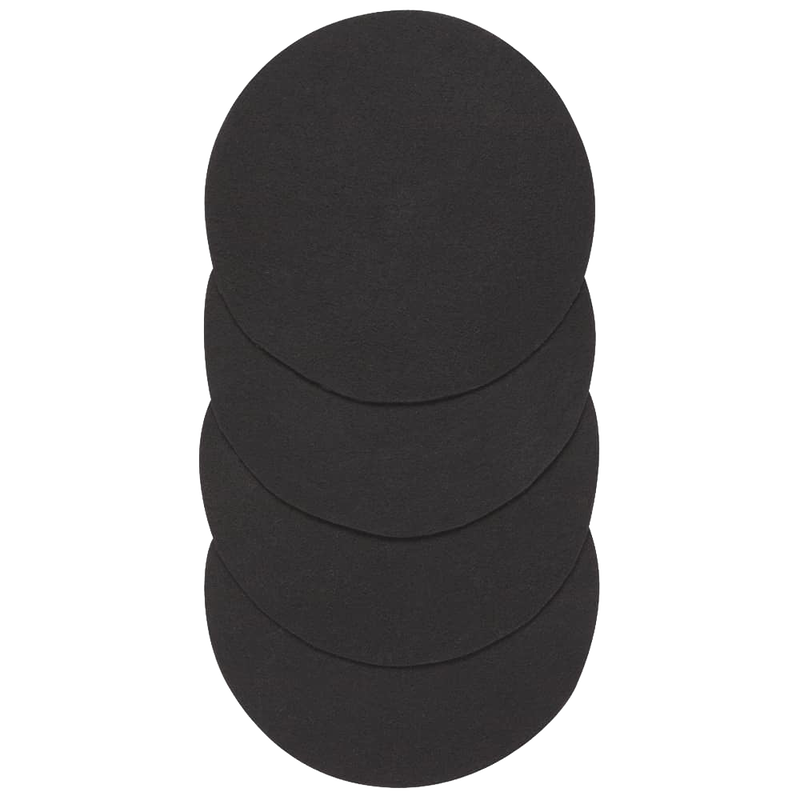 Set of four round activated charcoal replacement filters designed to fit vintage-style compost bins, helping control odors in kitchen composting; part of Farm, Garden & Tool and Kitchen Accessories collections.