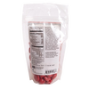 Rear view of a resealable 8-ounce bag containing red chocolate covered cherries, featuring nutrition facts and ingredients panel; ideal for Kitchen & Food, Snacks and Sweets, Candy, USA Made, and Best Sellers collections.