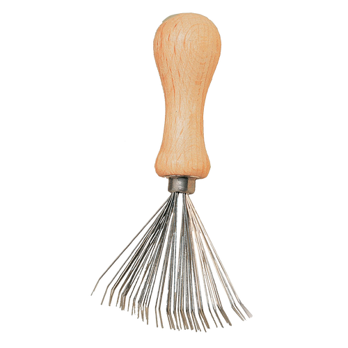 Oiled beechwood handled comb and brush cleaner with flexible wire tines, handcrafted in Germany, featured in Health & Wellness, Grooming and Personal Hygiene, Best Sellers, and Promo Eligible collections.