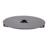 Round solid steel cooking plate with central opening designed for easy roasting over open flames, suitable for Farm, Garden & Tool, Camping, Best Sellers, and Promo Eligible collections.