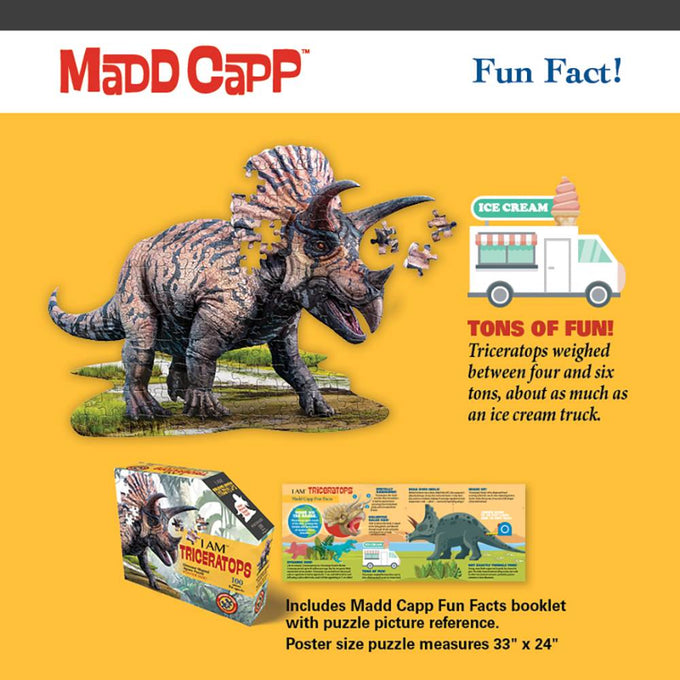 Partially assembled dinosaur-shaped jigsaw puzzle featuring a Triceratops with realistic details, alongside a booklet with fun facts and a full-color poster, part of Toys, Books & Games and Children's Toys collections.