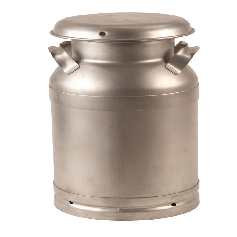 Large stainless steel milk can with a brushed finish, seamless design, solid handles, and airtight lid, handcrafted for durability, featured in Farm, Garden & Tool and USA Made collections.